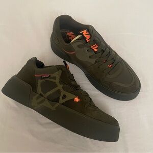 RARE Naked Wolfe Piranha Camo Army Green and Vibrant Orange Contrast Sneakers